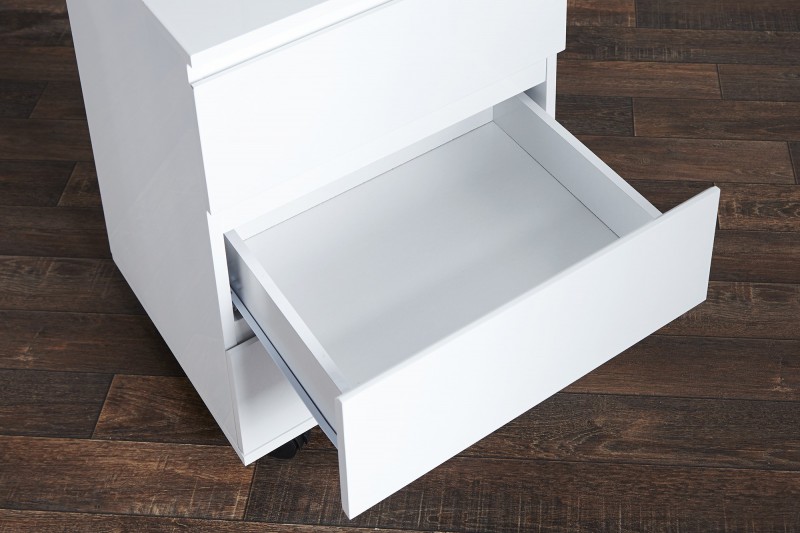 Caisson moderne à haute brillance laqué en blanc à 3 tiroirs
