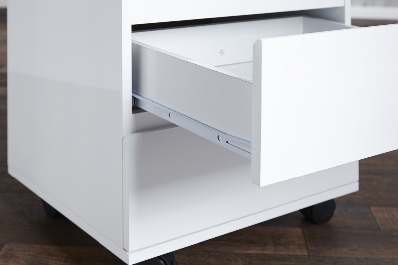 Caisson moderne à haute brillance laqué en blanc à 3 tiroirs