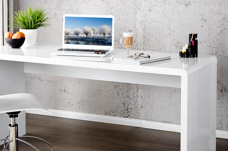 Bureau design 120x75 cm en bois teinté blanc laqué