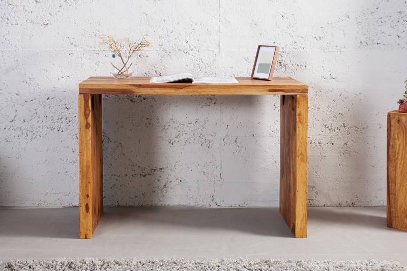 Bureau de 100 cm contemporain en bois massif coloris miel naturel