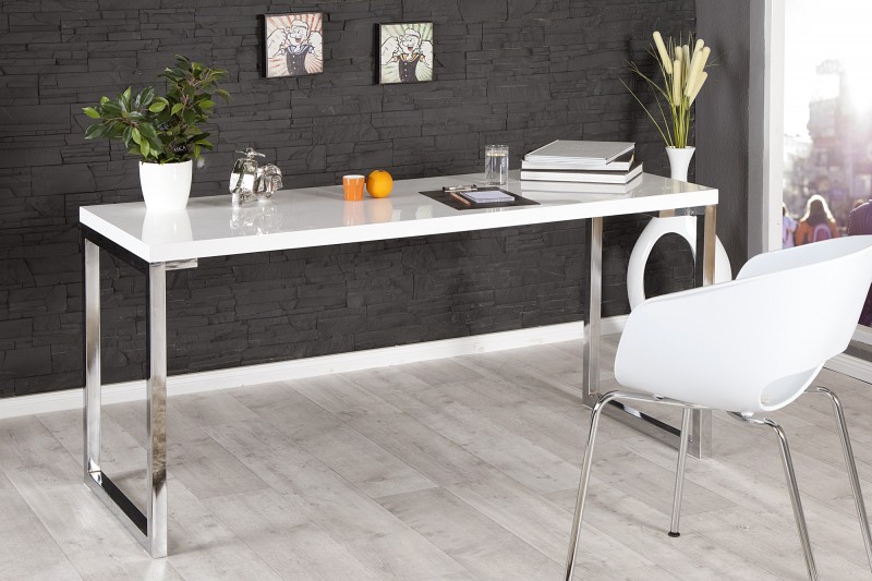 Bureau de design 160x75 cm en bois coloris blanc laqué