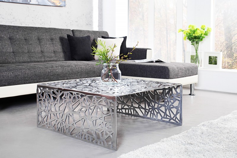 Table basse 75 cm en aluminium coloris argenté