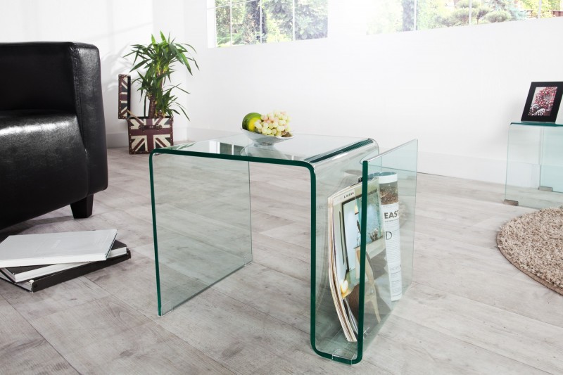 Table basse 50 cm design en verre trempé coloris transparent