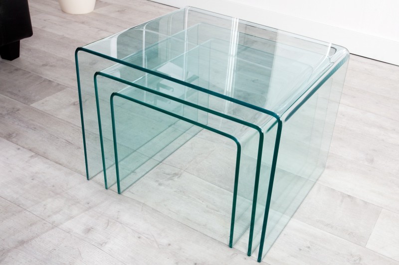 Ensemble de 3 tables basses en verre trempé coloris transparent