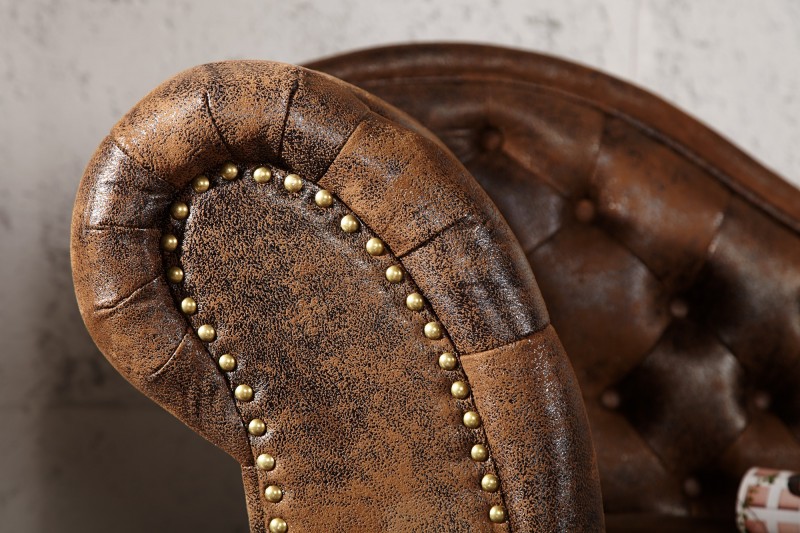 Méridienne Chesterfield Marron - Chaise Longue Capitonnée Style Antique