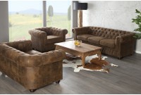Canapé 2 places design chesterfield capitonné en simili cuir marron