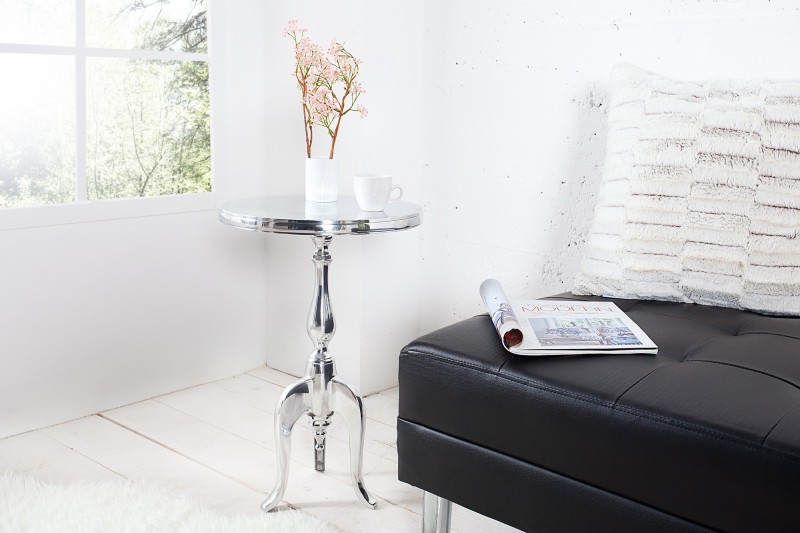 Table d'appoint ronde 55cm en aluminium argenté
