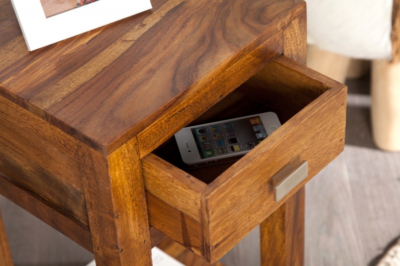 Table de chevet avec rangement et tiroir en bois massif