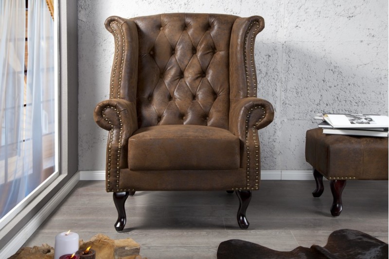 Fauteuil design chesterfield coloris marron