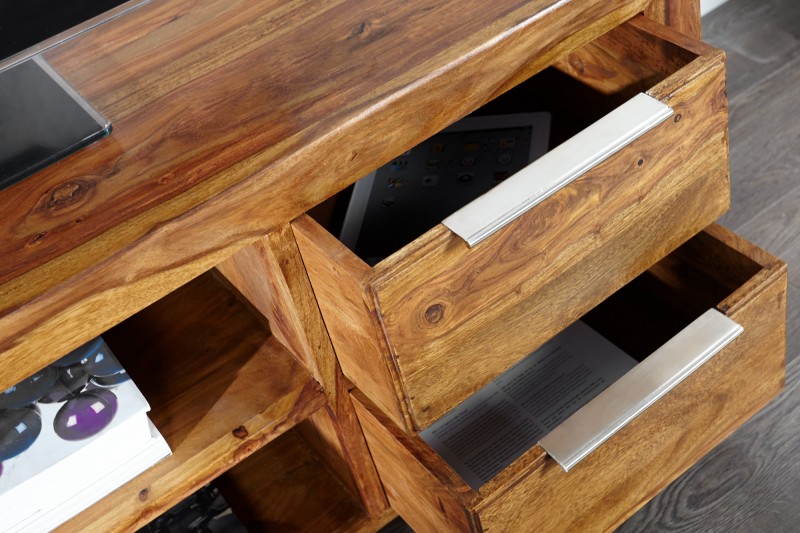 Meuble TV 135 cm en bois massif avec rangement