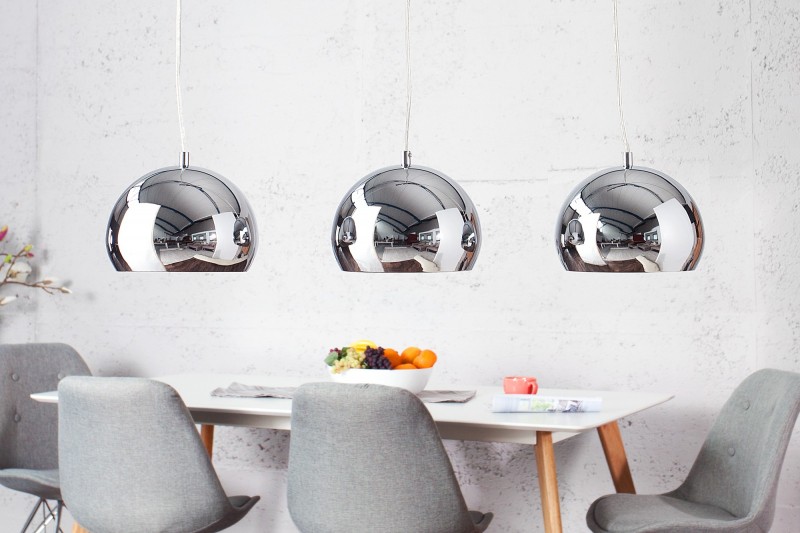 Lampe suspendue à 3 boules en métal chromé