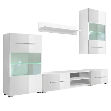 Meuble TV mural avec éclairage LED 5 pièces Blanc 2
