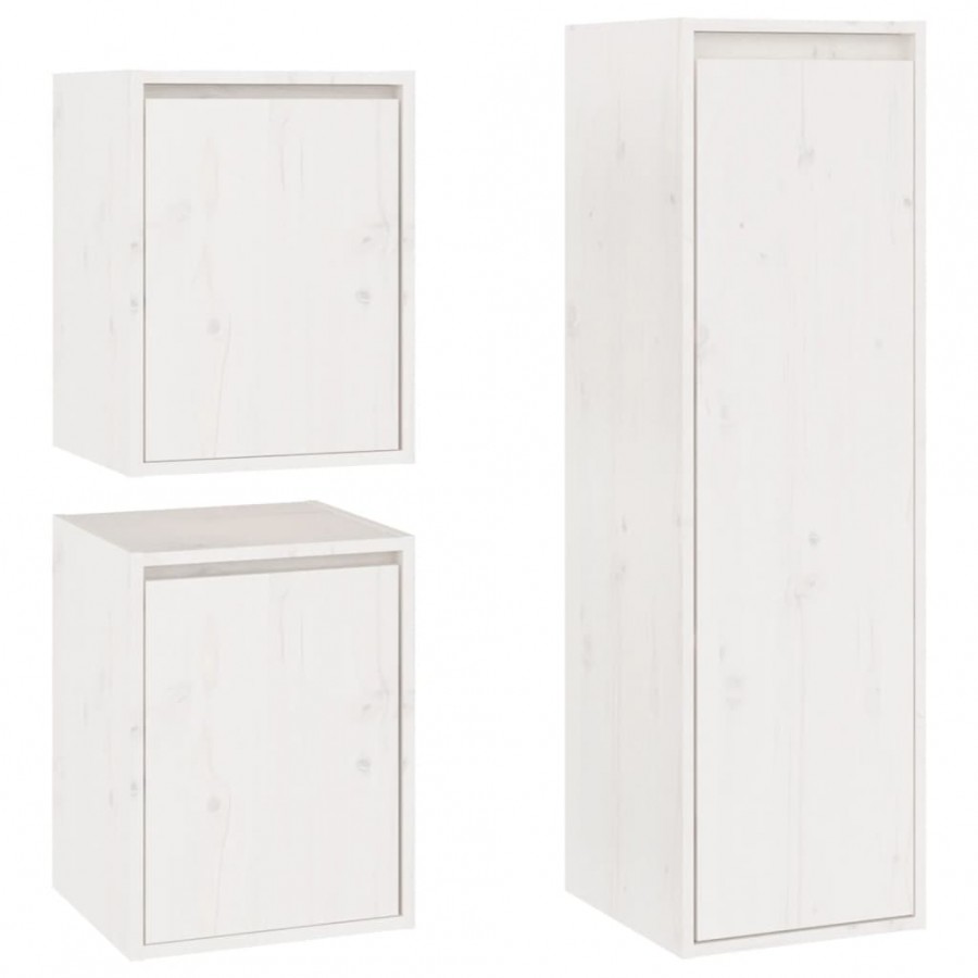 Meubles TV 3 pcs Blanc Bois massif de pin
