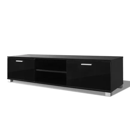 Meuble TV Noir brillant 140x40,5x35 cm 2
