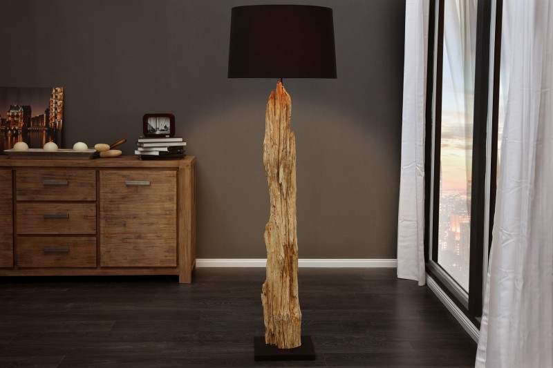 Lampadaire design en bois flotté coloris noir