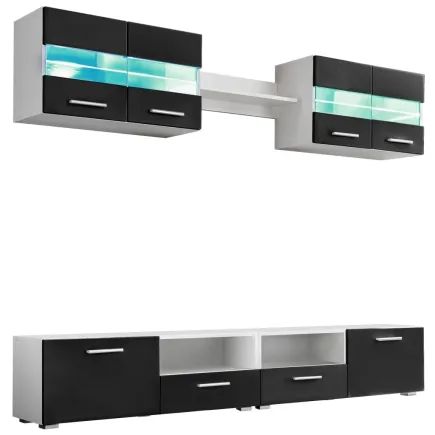 Ensemble mural pour TV 5 pcs avec lumières LED Noir brillant 2