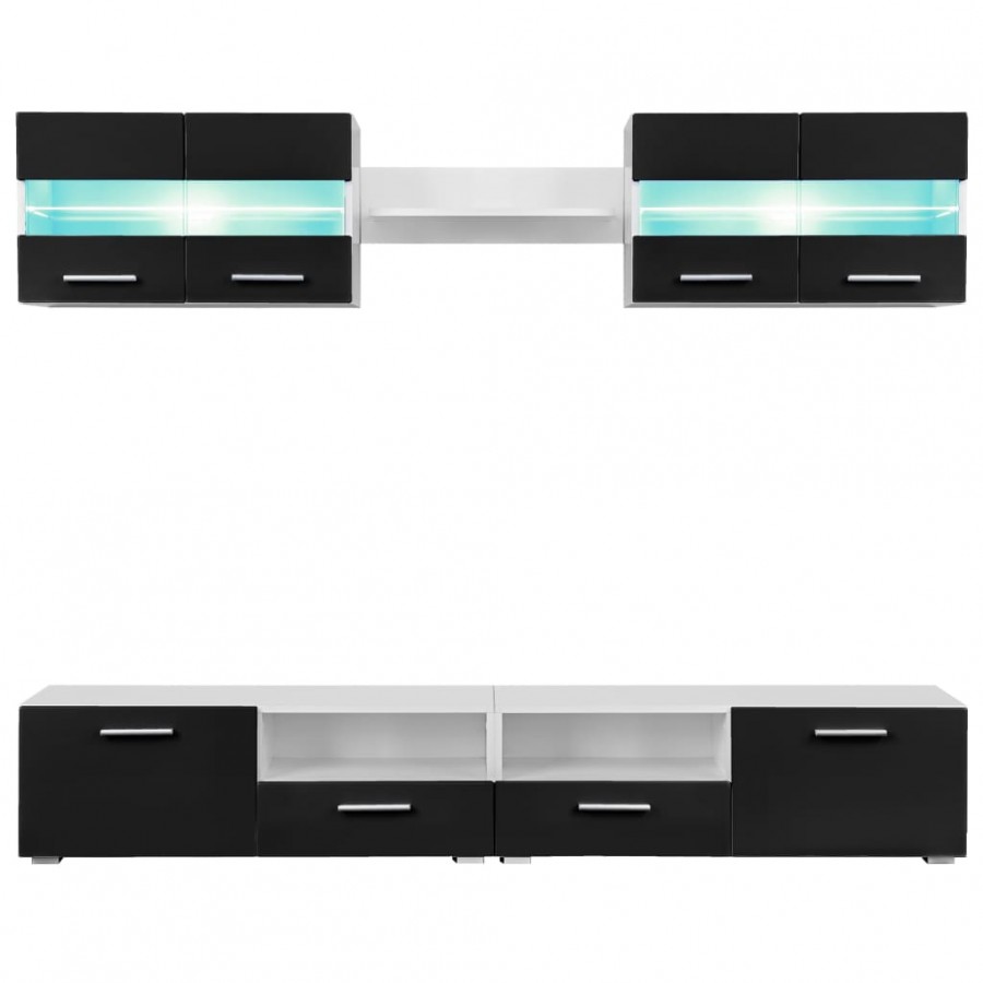 Ensemble mural pour TV 5 pcs avec lumières LED Noir brillant