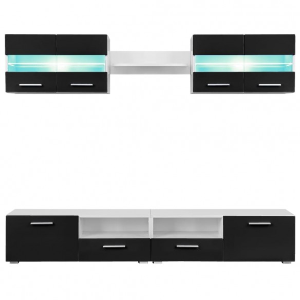 Ensemble mural pour TV 5 pcs avec lumières LED Noir brillant