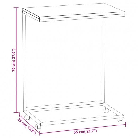 Table d'appoint avec roues Blanc 55x35x70 cm 