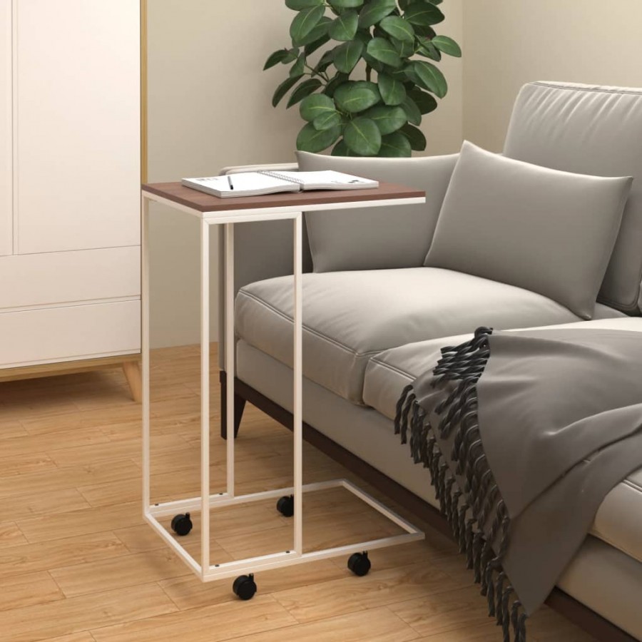 Table d'appoint avec roues Blanc 40x30x63,5cm 
