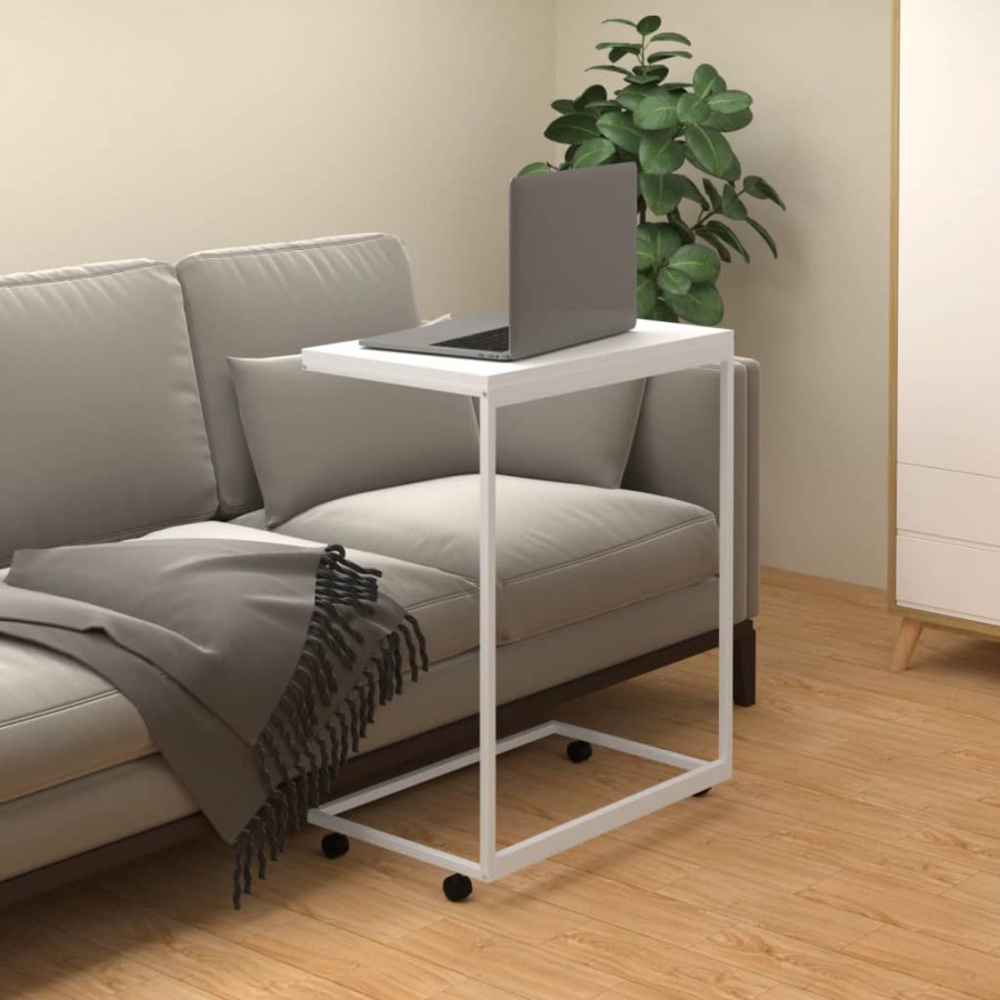 Table d'appoint avec roues Blanc 55x35x70 cm 