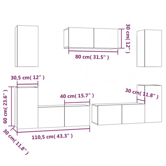 Ensemble de meubles TV 7 pcs Blanc 