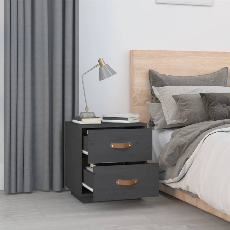 Table de chevet Gris 40x34x45 cm Bois de pin massif
