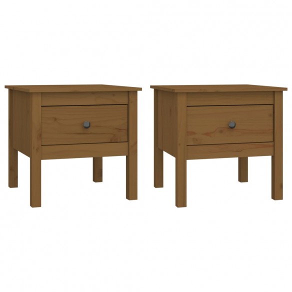 Tables d'appoint 2pcs Marron miel 50x50x49cm Bois massif de pin