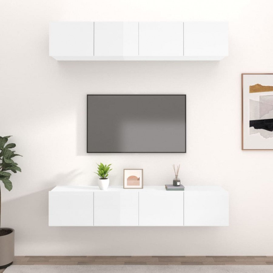 Meubles TV 4 pcs Blanc brillant 80x30x30 cm 