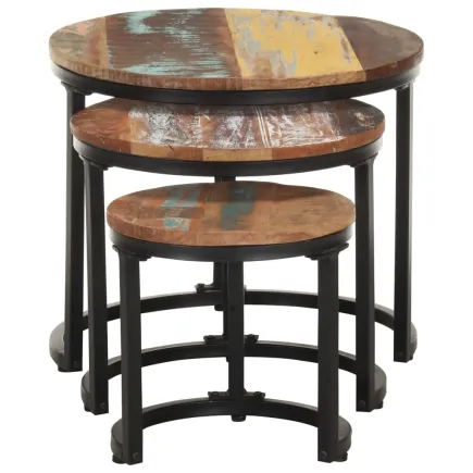 Tables d'appoint 3 pcs Bois de récupération massif 2