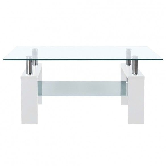 Table basse Blanc et transparent 95x55x40 cm Verre trempé