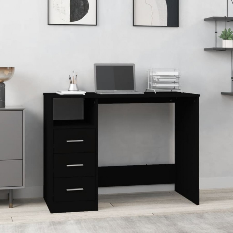 Bureau avec tiroirs Noir 102x50x76 cm 