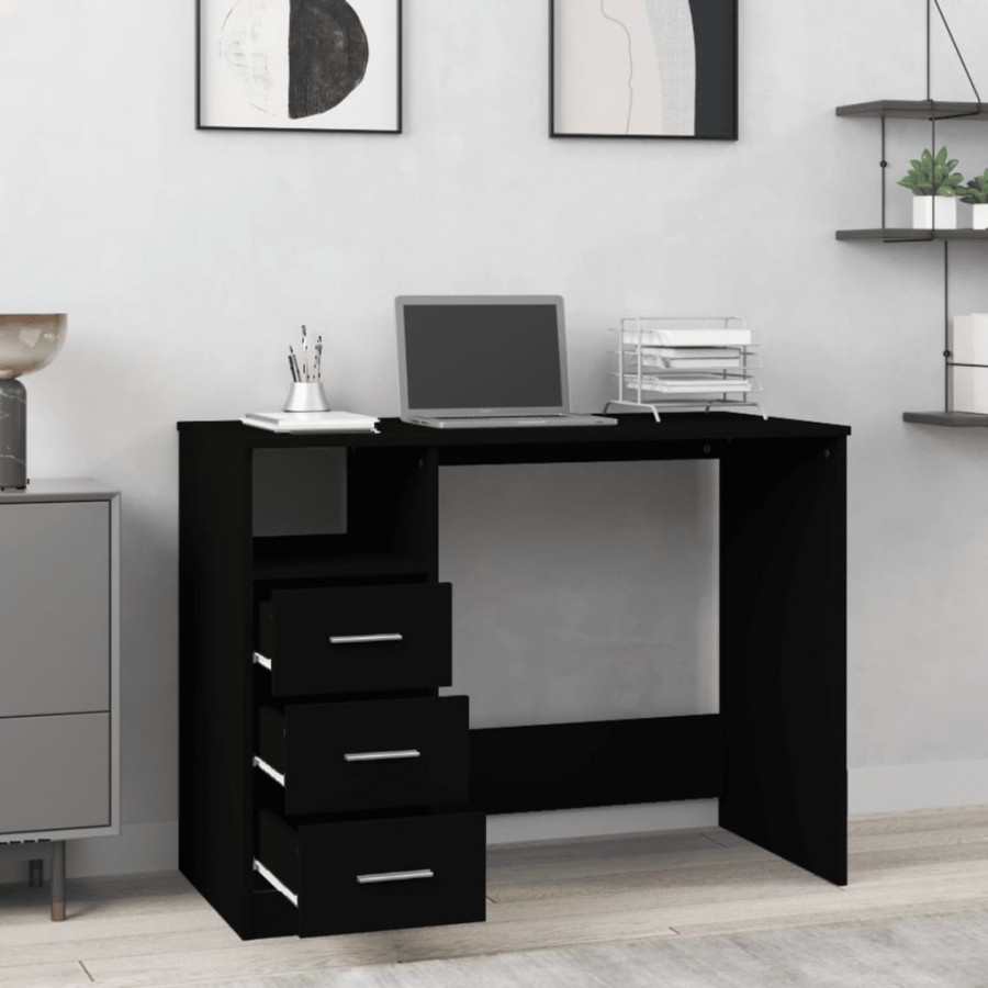Bureau avec tiroirs Noir 102x50x76 cm 