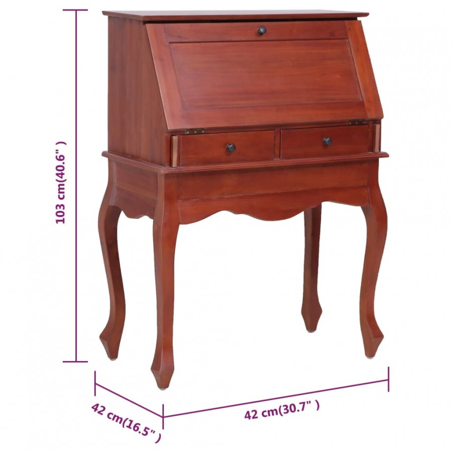 Bureau secrétaire Marron 78x42x103 cm Bois d'acajou massif
