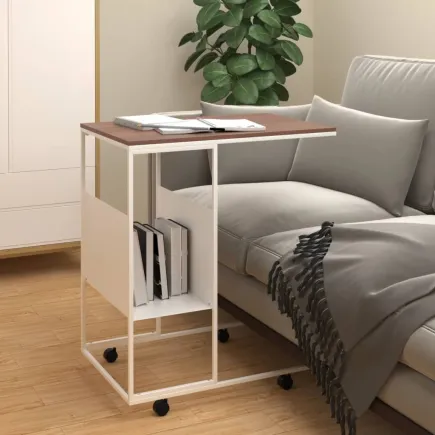 Table d'appoint et roues Blanc 55x36x63,5 cm 