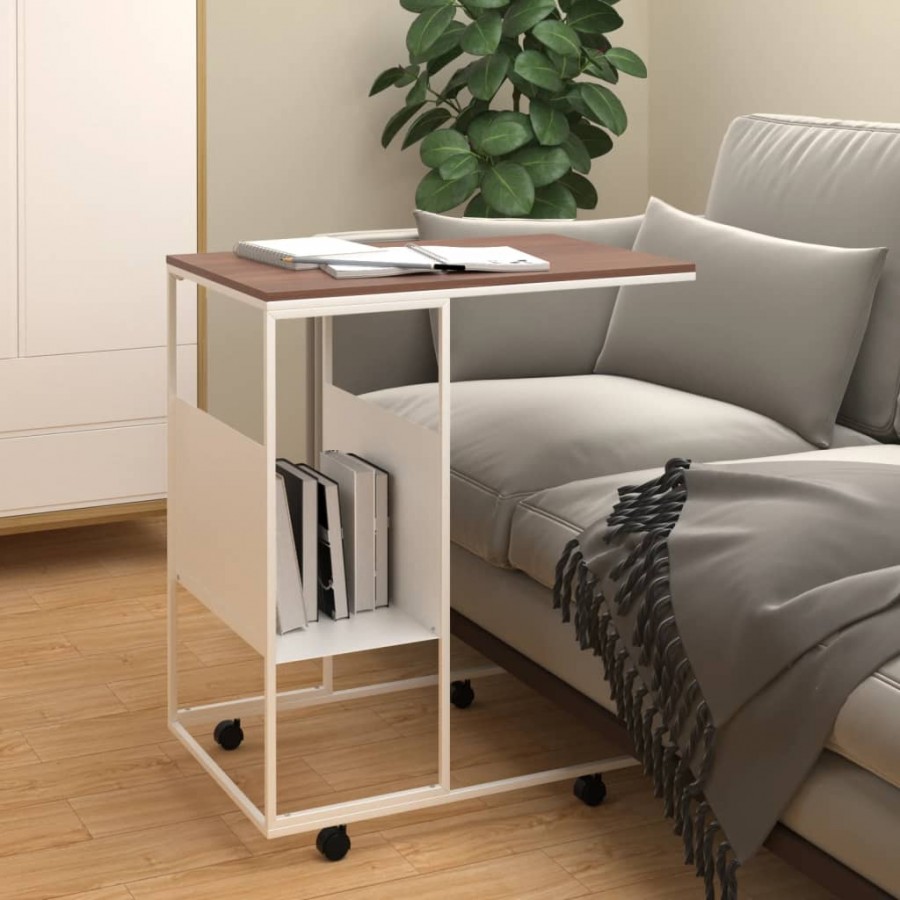 Table d'appoint et roues Blanc 55x36x63,5 cm 