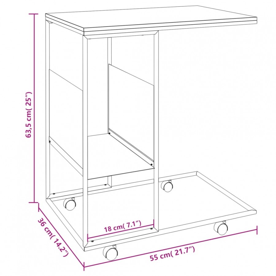 Table d'appoint et roues Blanc 55x36x63,5 cm 