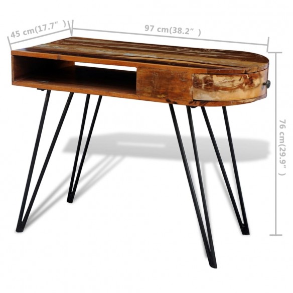 Bureau avec pieds en fer Bois de récupération solide