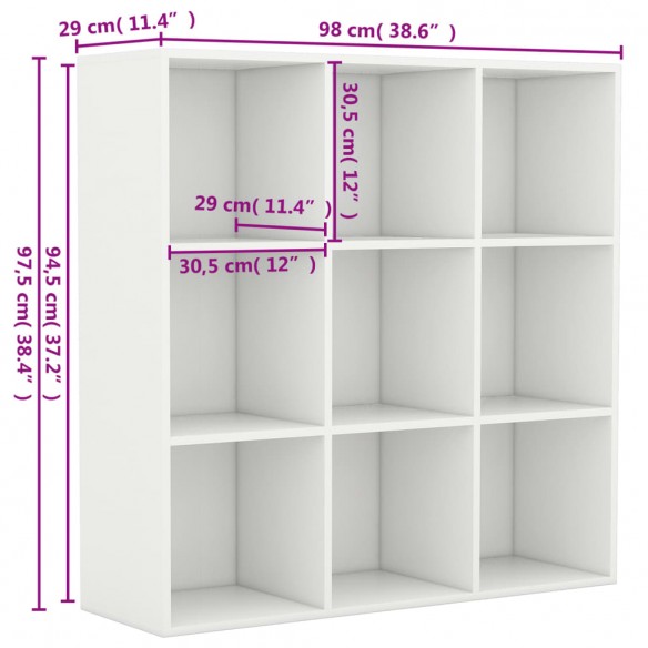 Bibliothèque Blanc 98x30x98 cm Aggloméré