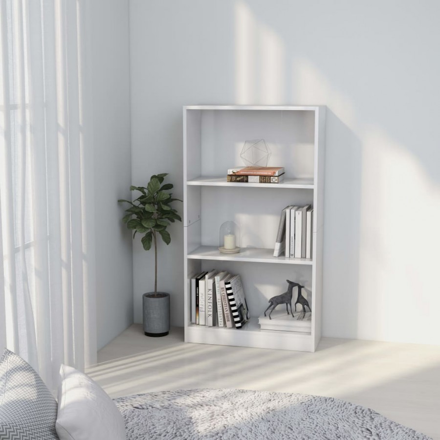 Bibliothèque 3 niveaux Blanc 60x24x109 cm 