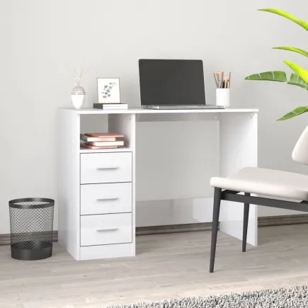 Bureau et tiroirs Blanc brillant 102x50x76 cm 