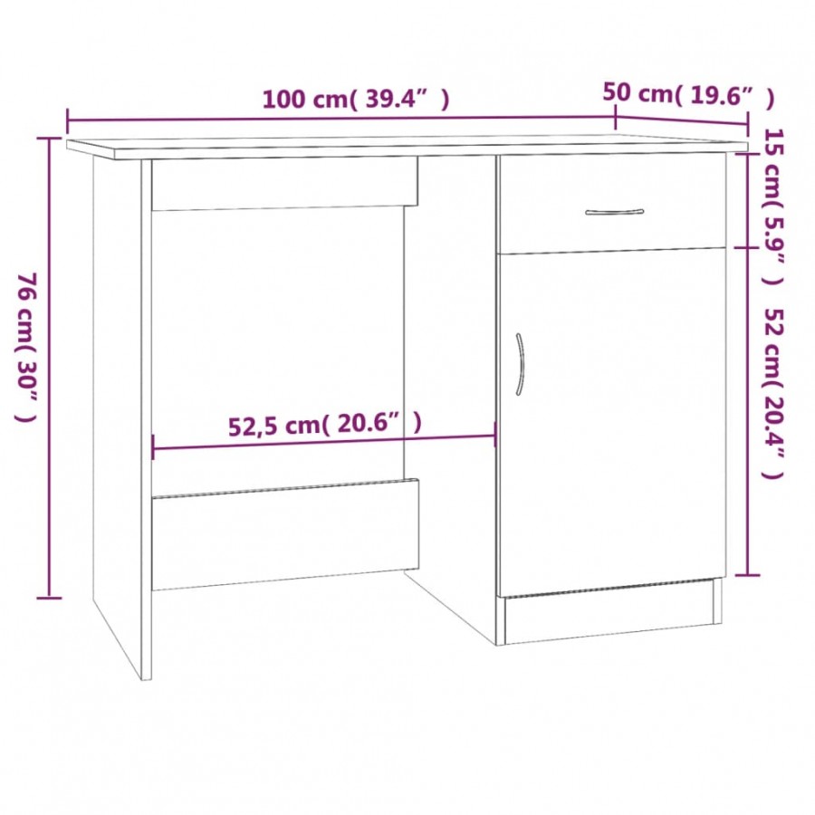 Bureau Chêne marron 100x50x76 cm 