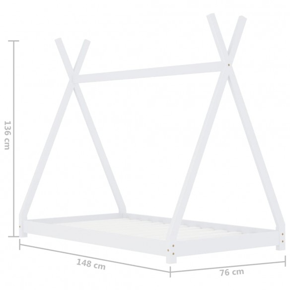 Lit d'enfant Blanc Bois de pin massif 70x140 cm