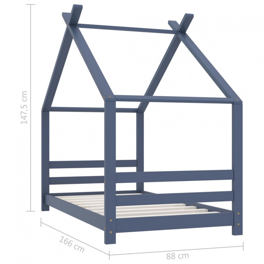 Lit d'enfant Gris Bois de pin massif 80x160 cm