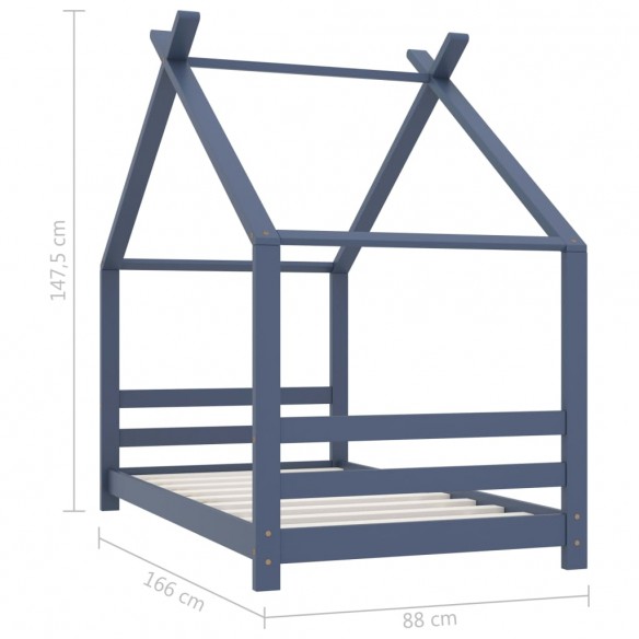 Lit d'enfant Gris Bois de pin massif 80x160 cm