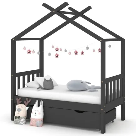 Lit d'enfant avec un tiroir Gris foncé Pin 70x140 cm