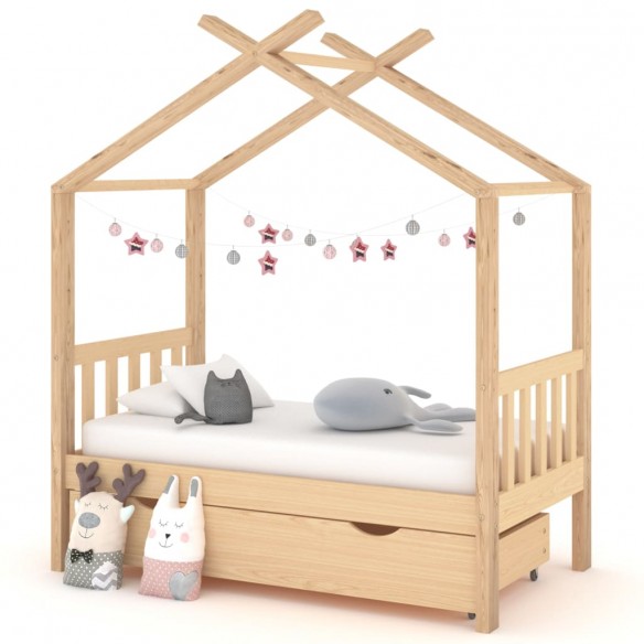 Lit d'enfant avec tiroir Bois de pin massif 70x140 cm