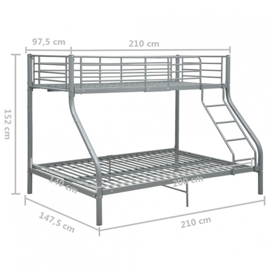 Lit Superposé Enfant en Métal Gris – 90x200 / 140x200 cm