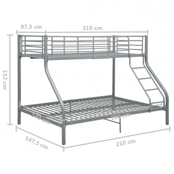 Lit Superposé Enfant en Métal Gris – 90x200 / 140x200 cm