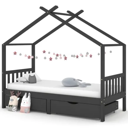 Lit d'enfant avec tiroirs Gris foncé Pin 90x200 cm